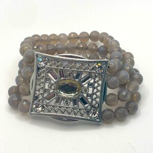 Lia Sophia Kiam Collection Secret Window  Genuine Gray Agate Stretch Bracelet OS